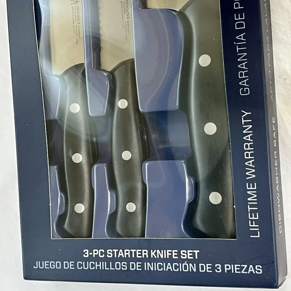 Henckels Fine Edge 3 pc Knife Set Paring, Serrated Utility, Chef Starter Set